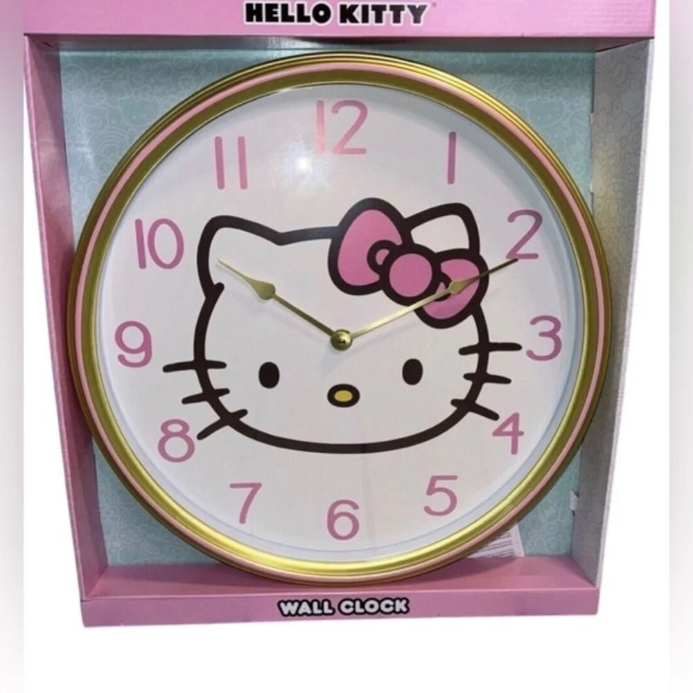 Hello Kitty oversized XL round circular pink & gold trim wall clock new in box‎